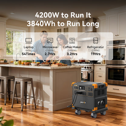 Pecron E3800 LFP Portable Power Station - 4,200W LiFePO4 Solar Generator (3,840Wh, Expandable)